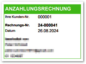 Screenshot Info-Box Anzahlungsrechnung